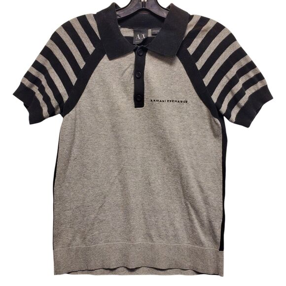 ARMANI EXCHANGE Polo Shirt Mens Small Gray Stripe Fitted Preppy A/X Designer - Picture 1 of 8